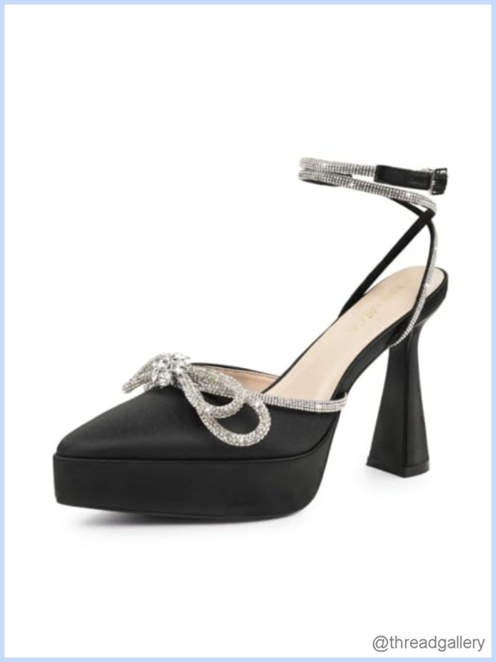 Platform Heels Ankle Strap Pumps Pointed Toe Stiletto Sandals Rhinestone Bow